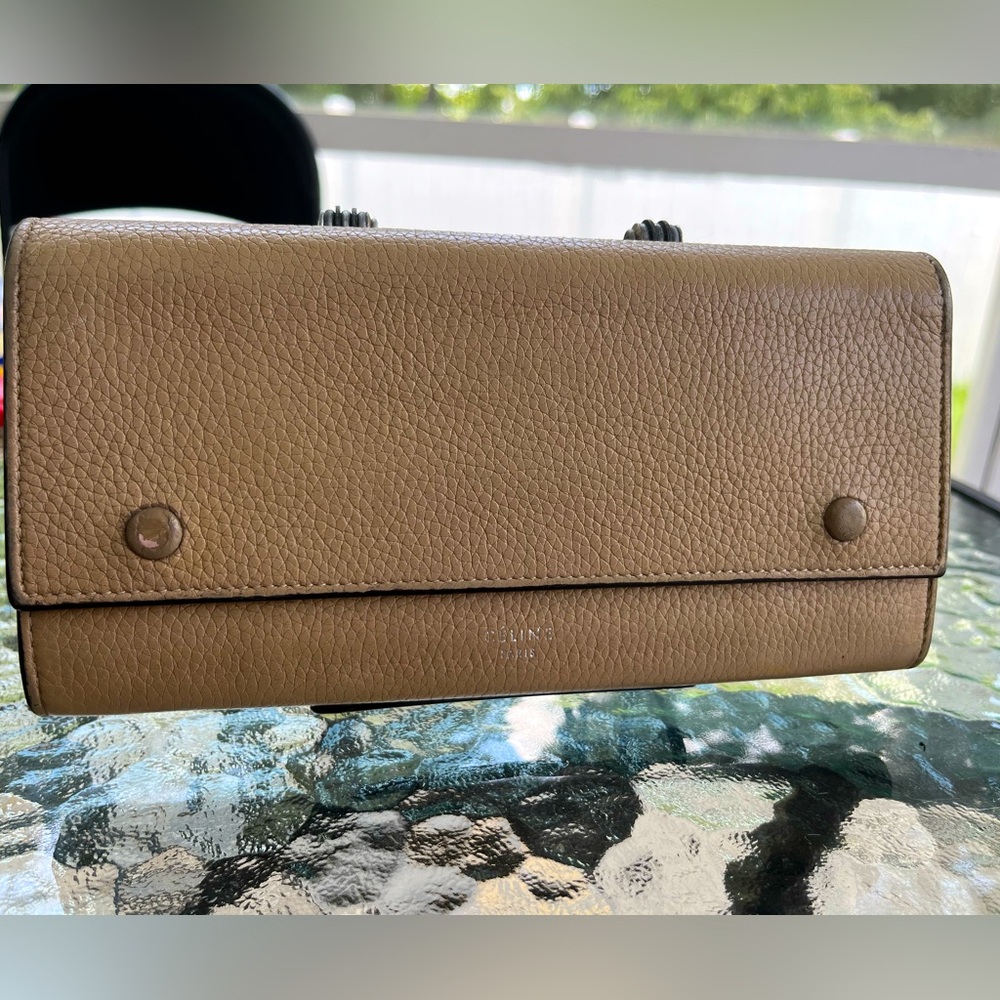 EUC Celine Long Snap Wallet Taupe With Red Interior